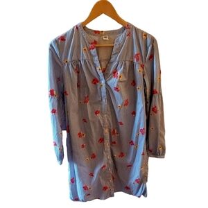 Old Navy Cotton Blue and White Striped With Floral Print Casual Dress Size Small